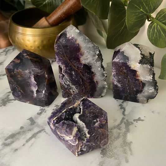 Purple Fluorite & Quartz Points - Earth Elements UK