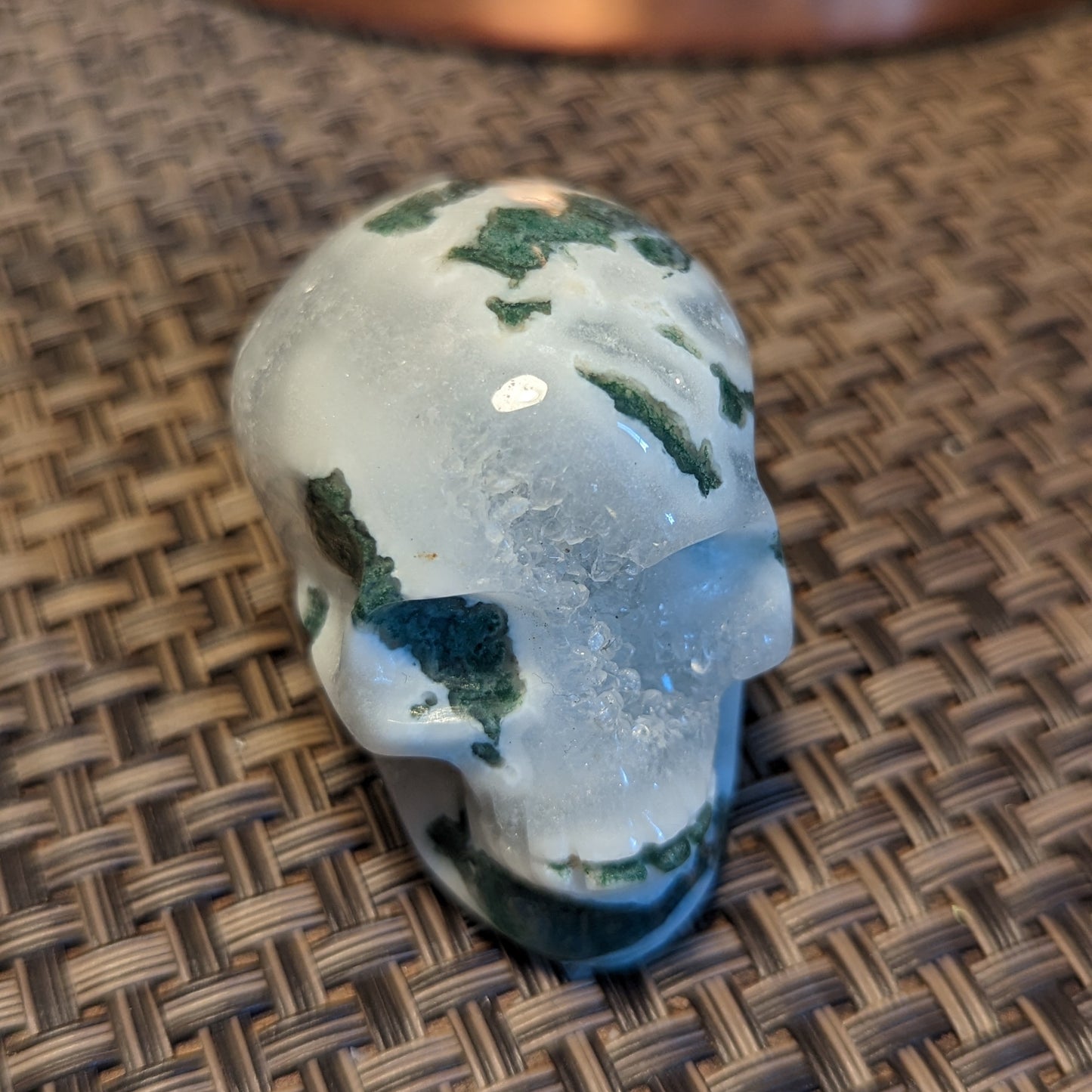 Moss Agate Druzy 40mm Skull