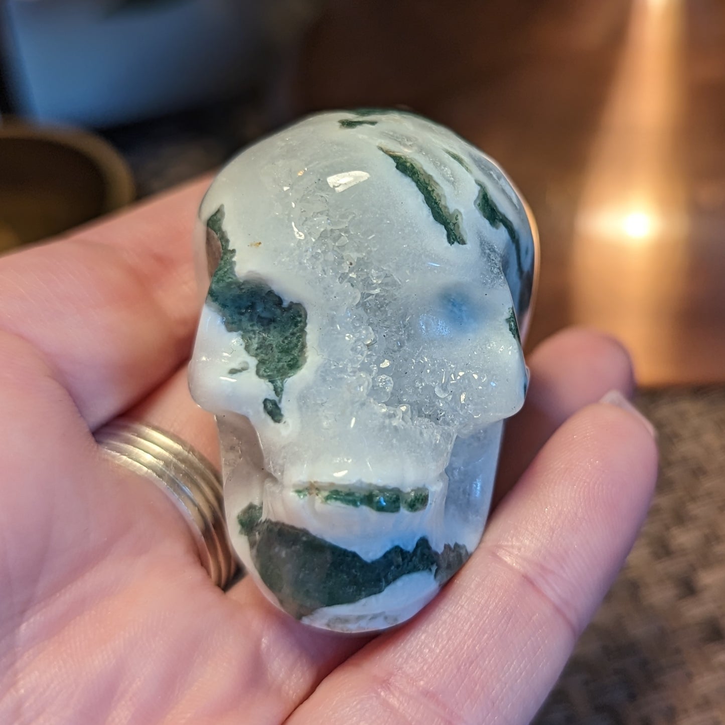 Moss Agate Druzy 40mm Skull