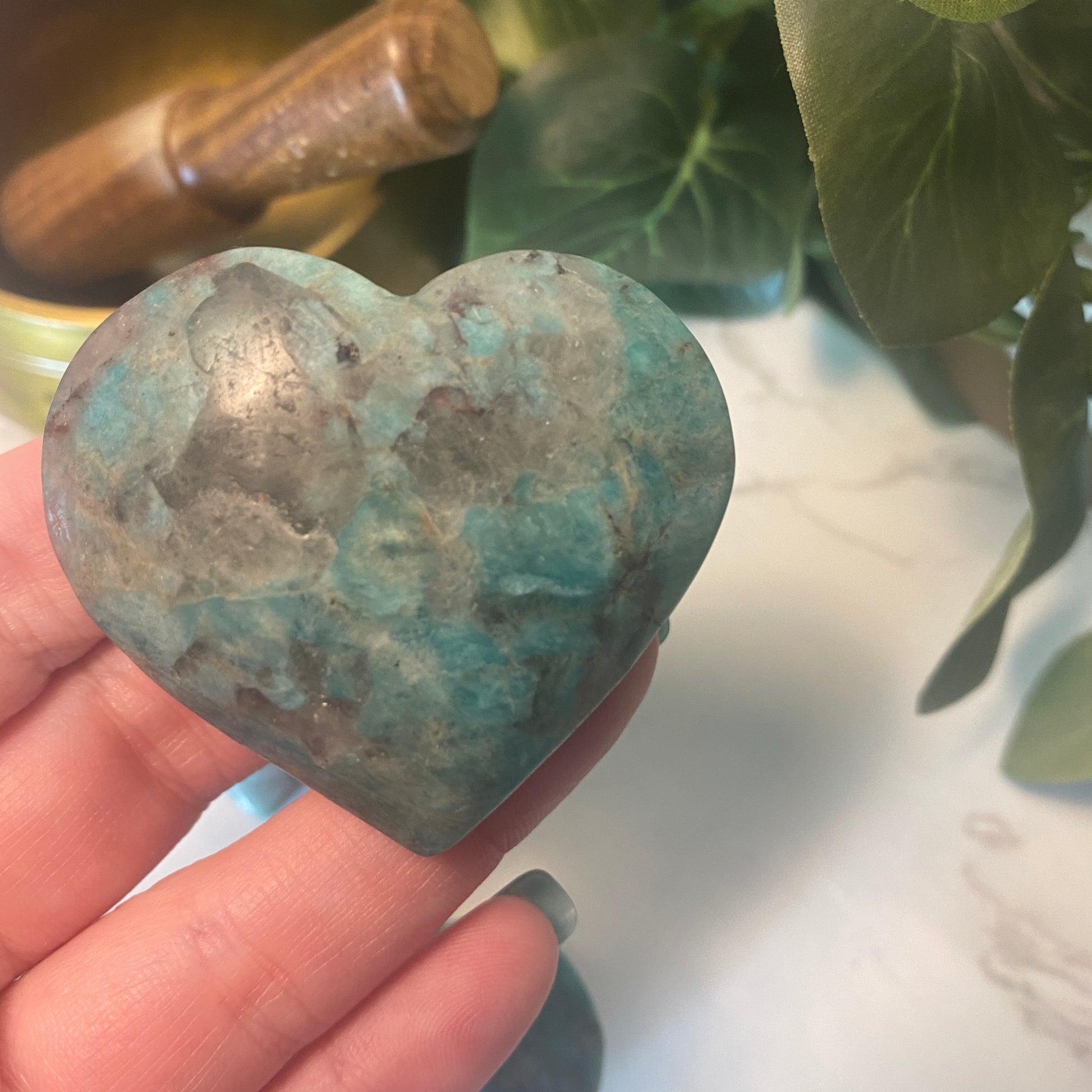 Amazonite & Smokey Quartz Hearts - Earth Elements UK