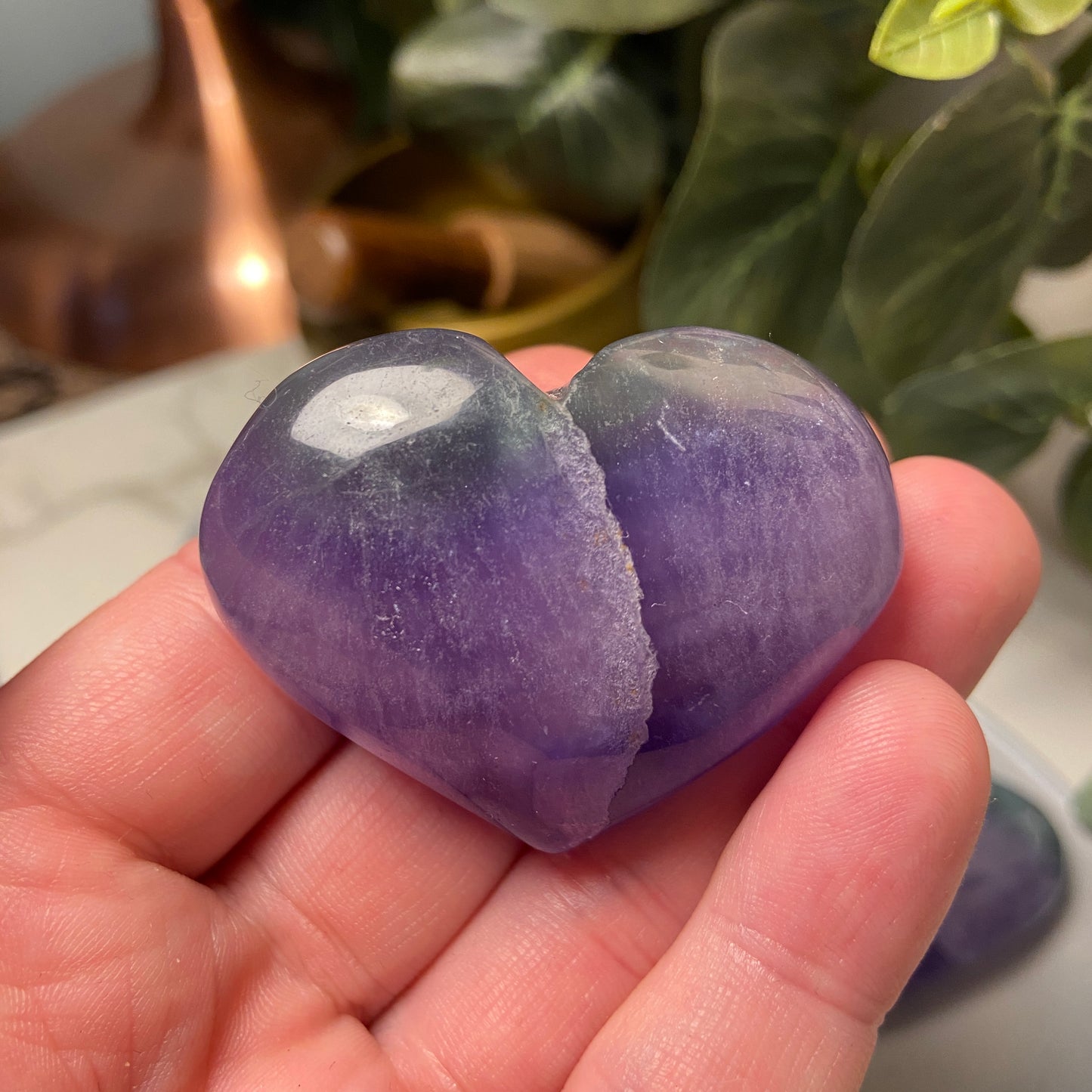 Purple Violet Fluorite Hearts - Earth Elements UK