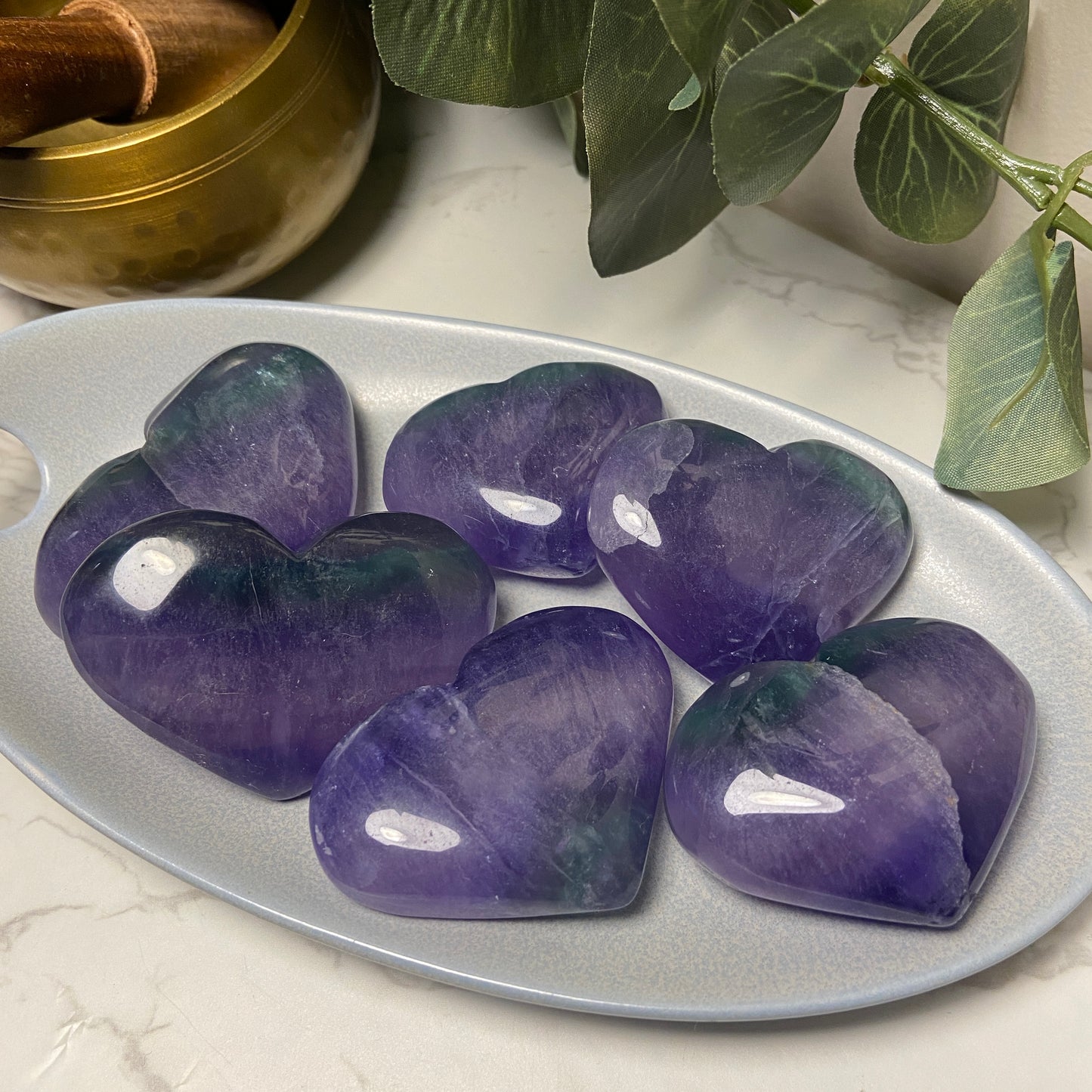 Purple Violet Fluorite Hearts - Earth Elements UK